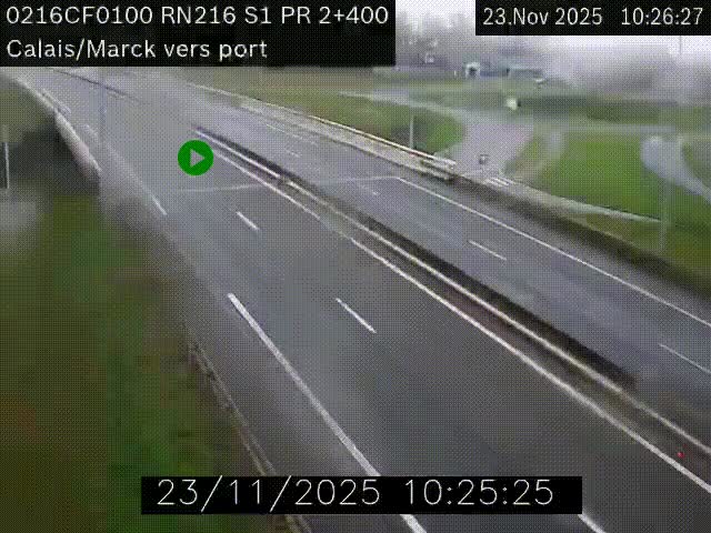 Webcam à Calais sur A216 (N216) en direction du port (harbour) de Calais.