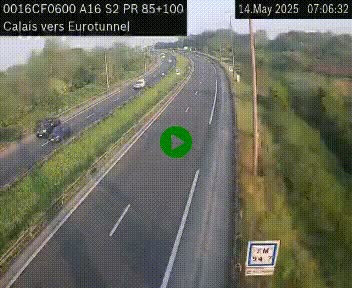 Webcam A16 à Calais en direction du Tunnel sous la Manche (Eurotunnel)