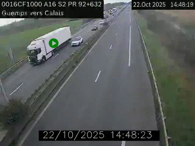 Webcam A16 juste après l'aire de repos d'Offekerque à Guemps. Vue orientée vers Calais