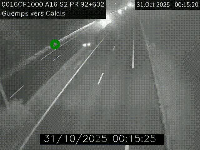 Webcam A16 juste après l'aire de repos d'Offekerque à Guemps. Vue orientée vers Calais