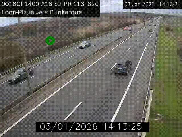 Webcam autoroute A16 à hauteur de Loon-Plage. Vue orientée vers Dunkerque et la Belgique.
