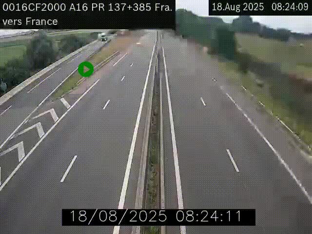 Webcam à la frontière franco-belge au niveau de Bray-Dunes/De-Panne sur l'autoroute A16. Vue orientée vers Calais
