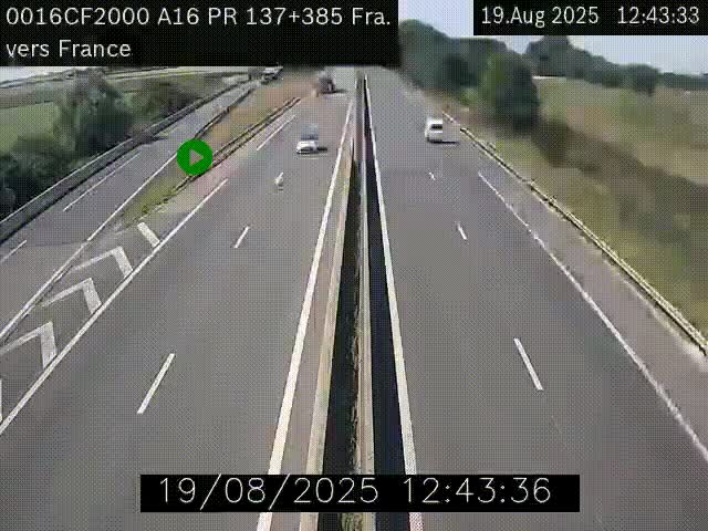Webcam à la frontière franco-belge au niveau de Bray-Dunes/De-Panne sur l'autoroute A16. Vue orientée vers Calais