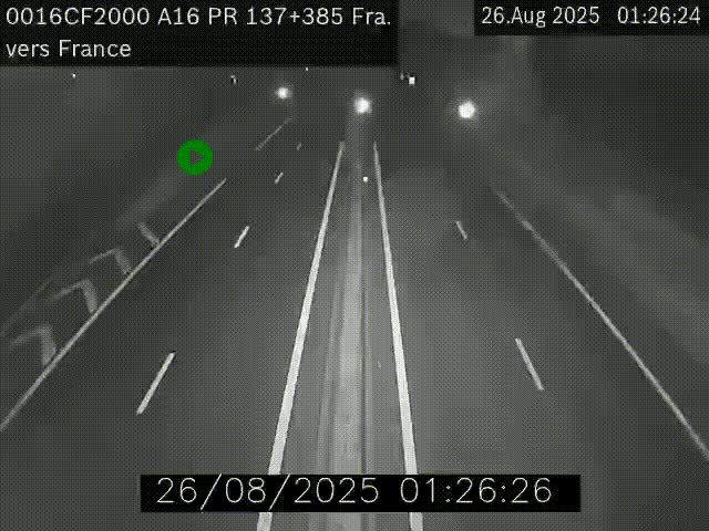 Webcam à la frontière franco-belge au niveau de Bray-Dunes/De-Panne sur l'autoroute A16. Vue orientée vers Calais