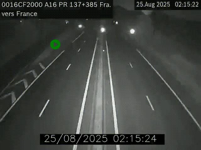 Webcam à la frontière franco-belge au niveau de Bray-Dunes/De-Panne sur l'autoroute A16. Vue orientée vers Calais