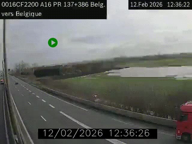 Webcam à la frontière franco-belge au niveau de Bray-Dunes/De-Panne sur l'autoroute A16. Vue orientée vers la Belgique