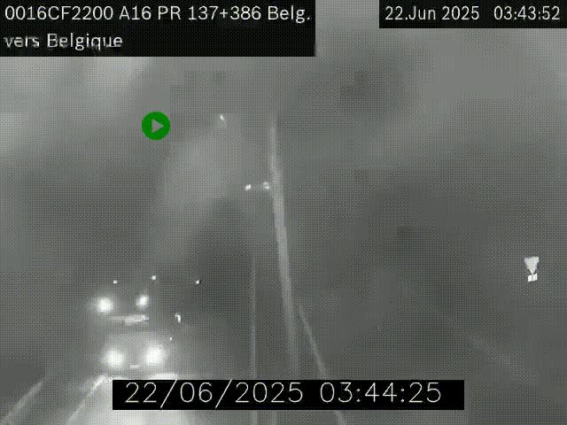 Webcam à la frontière franco-belge au niveau de Bray-Dunes/De-Panne sur l'autoroute A16. Vue orientée vers la Belgique
