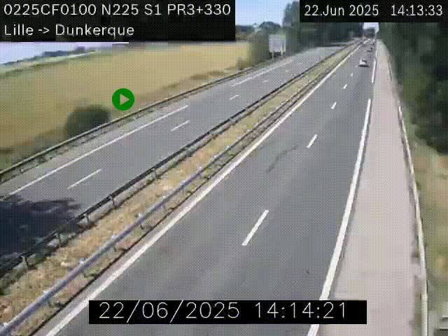 Webcam autoroute A25 (N225) à hauteur de Bergues (Bierne). Vue orientée vers Dunkerque.