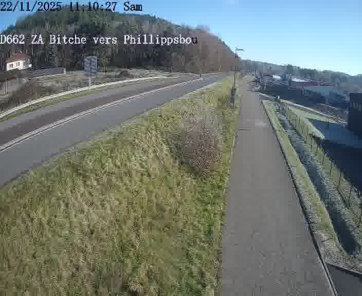 Caméra de trafic sur D662 (France) à Bitche, orientée vers Phillippsbourg, permettant d’évaluer fluidité, incidents et densité automobile.