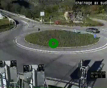 Webcam au nord d'Ax-les-Thermes au niveau de l'aire de chaînage de la N20. Vue orientée vers les Pyrénées, en direction de Pas de la Case