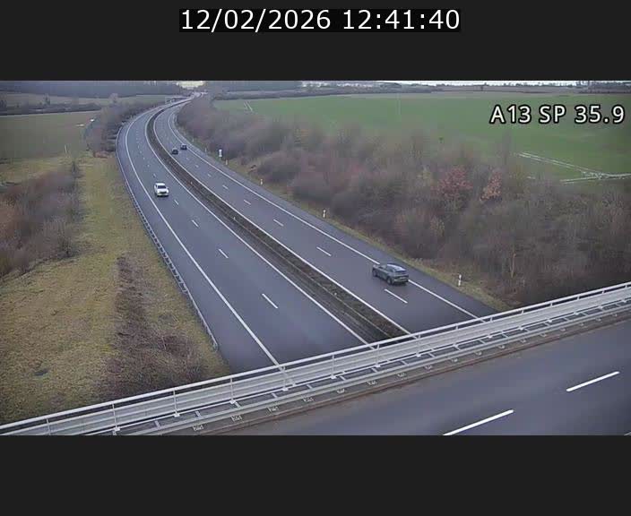 Webcam trafic sur A13 à l'entrée ouest du tunnel Markusbierg à Remerschen. Vue orientée vers Mondorf-les-Bains.