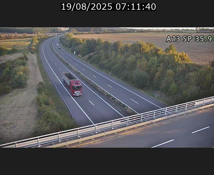 Webcam trafic sur A13 à l'entrée ouest du tunnel Markusbierg à Remerschen. Vue orientée vers Mondorf-les-Bains.