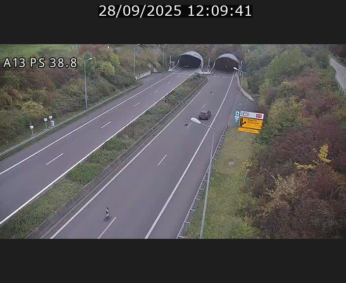 Webcam autoroute A13 à l'entrée ouest du tunnel Markusbierg à Schengen. Vue orientée vers Mondorf-les-Bains