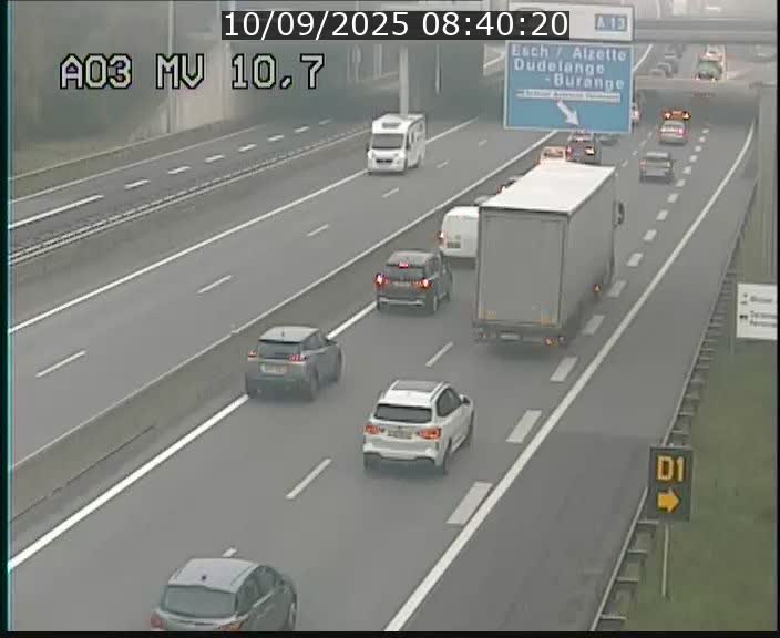Traffic live webcam Luxembourg Croix de Bettembourg - A3 - BK 10.7 - direction France