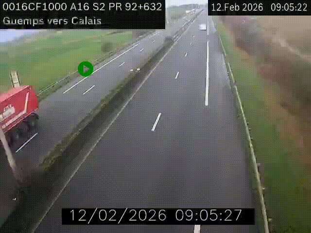 Webcam A16 juste après l'aire de repos d'Offekerque à Guemps. Vue orientée vers Calais