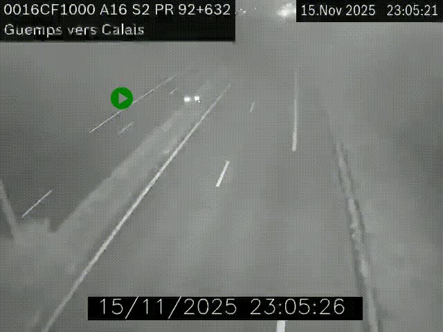 Webcam A16 juste après l'aire de repos d'Offekerque à Guemps. Vue orientée vers Calais