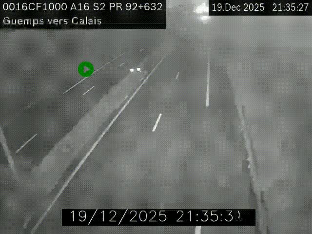 Webcam A16 juste après l'aire de repos d'Offekerque à Guemps. Vue orientée vers Calais