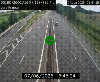 Webcam à la frontière franco-belge au niveau de Bray-Dunes/De-Panne sur l'autoroute A16. Vue orientée vers Calais