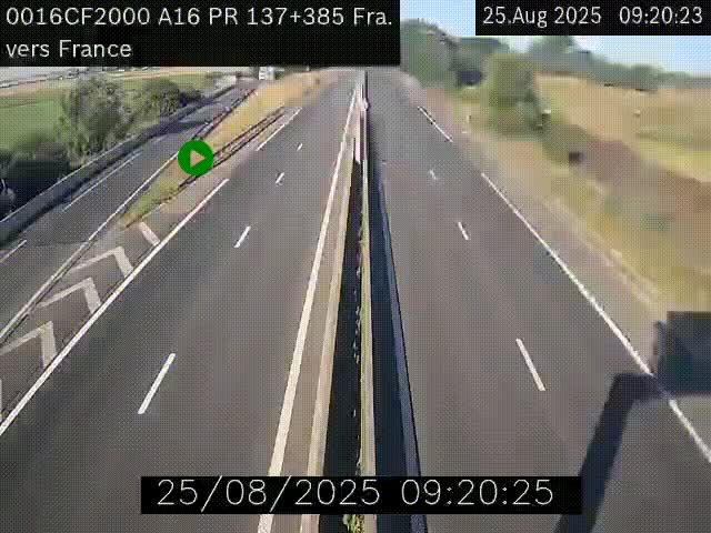 Webcam à la frontière franco-belge au niveau de Bray-Dunes/De-Panne sur l'autoroute A16. Vue orientée vers Calais