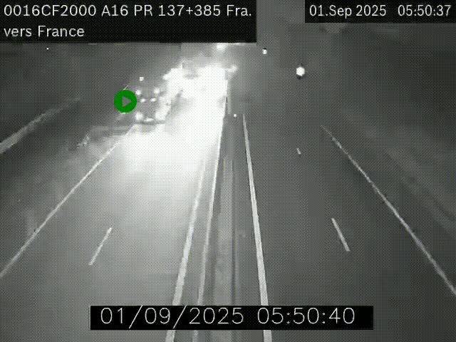 Webcam à la frontière franco-belge au niveau de Bray-Dunes/De-Panne sur l'autoroute A16. Vue orientée vers Calais