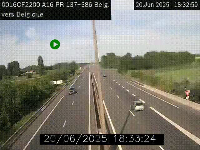 Webcam à la frontière franco-belge au niveau de Bray-Dunes/De-Panne sur l'autoroute A16. Vue orientée vers la Belgique