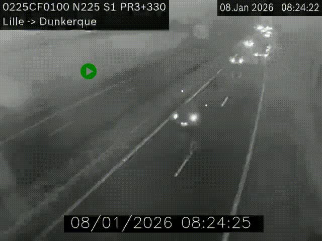 Webcam autoroute A25 (N225) à hauteur de Bergues (Bierne). Vue orientée vers Dunkerque.