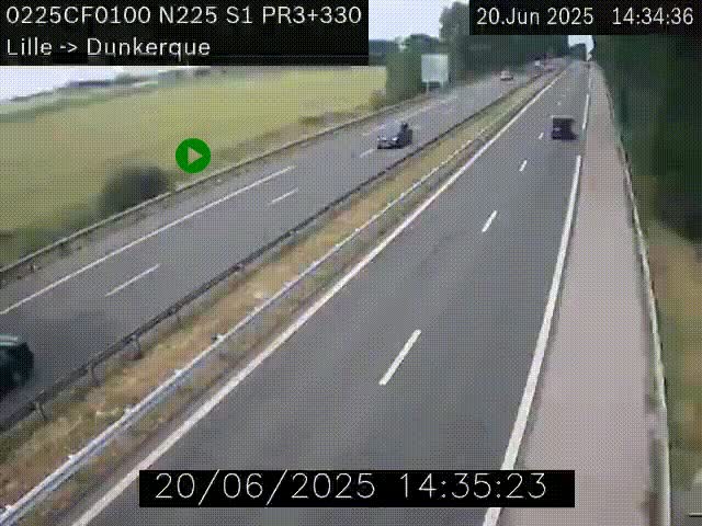 Webcam autoroute A25 (N225) à hauteur de Bergues (Bierne). Vue orientée vers Dunkerque.