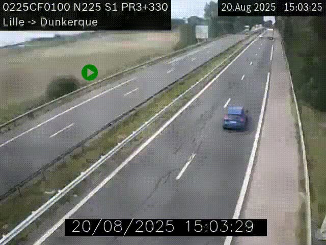 Webcam autoroute A25 (N225) à hauteur de Bergues (Bierne). Vue orientée vers Dunkerque.