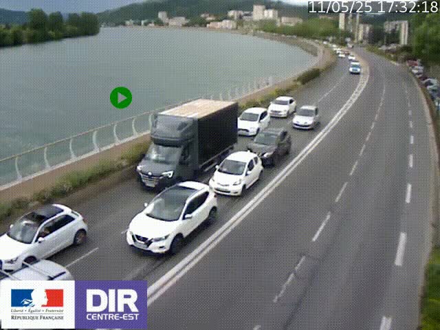 Webcam sur le quai Parjot à Vienne, aux Portes de Lyon, sur la Nationale 7, à la jonction avec le boulevard du Rhône-nord (D1407), caméra orientée vers Lyon