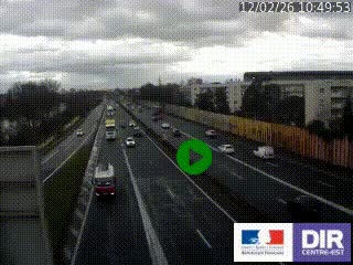 Webcam trafic au bout de l'A42, à la jonction avec le Boulevard Périphérique Nord de Lyon (D383) à Villeurbanne. Vue orientée vers Marseille