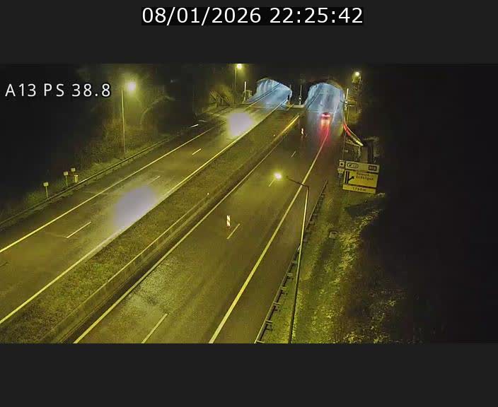 Webcam autoroute A13 à l'entrée ouest du tunnel Markusbierg à Schengen. Vue orientée vers Mondorf-les-Bains
