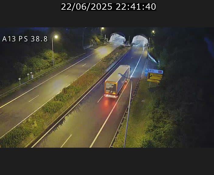 Webcam autoroute A13 à l'entrée ouest du tunnel Markusbierg à Schengen. Vue orientée vers Mondorf-les-Bains