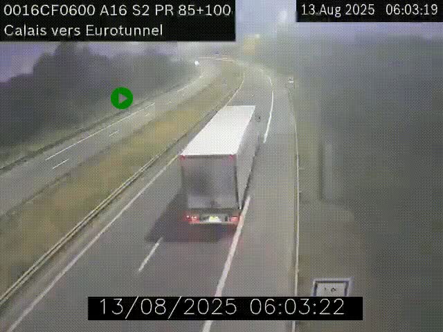 Webcam A16 à Calais en direction du Tunnel sous la Manche (Eurotunnel)