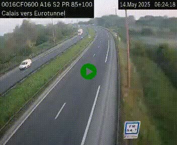 Webcam A16 à Calais en direction du Tunnel sous la Manche (Eurotunnel)