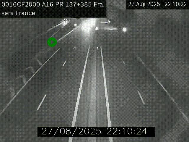 Webcam à la frontière franco-belge au niveau de Bray-Dunes/De-Panne sur l'autoroute A16. Vue orientée vers Calais