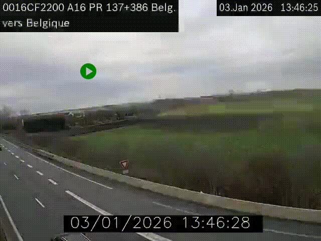 Webcam à la frontière franco-belge au niveau de Bray-Dunes/De-Panne sur l'autoroute A16. Vue orientée vers la Belgique