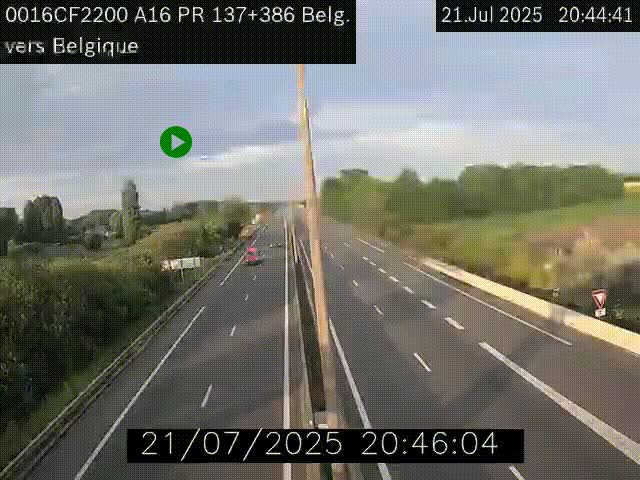 Webcam à la frontière franco-belge au niveau de Bray-Dunes/De-Panne sur l'autoroute A16. Vue orientée vers la Belgique