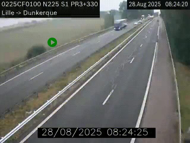 Webcam autoroute A25 (N225) à hauteur de Bergues (Bierne). Vue orientée vers Dunkerque.