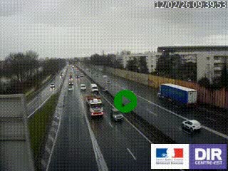 Webcam trafic au bout de l'A42, à la jonction avec le Boulevard Périphérique Nord de Lyon (D383) à Villeurbanne. Vue orientée vers Marseille
