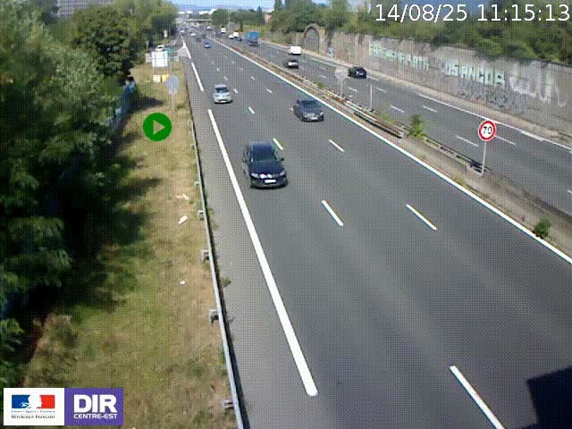 Webcam à Bron sur l'A43 à la jonction avec le boulevard périphérique de Lyon (D383). Vue orientée vers Lyon