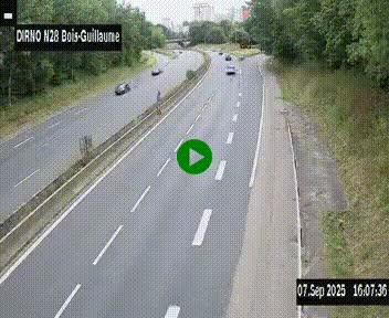 Webcam routière à hauteur de Bois-Guillaume en périphérie de Rouen. Vue orientée vers Rouen