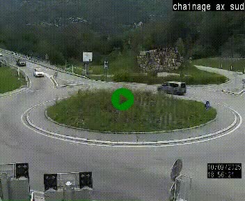 Webcam au nord d'Ax-les-Thermes au niveau de l'aire de chaînage de la N20. Vue orientée vers les Pyrénées, en direction de Pas de la Case