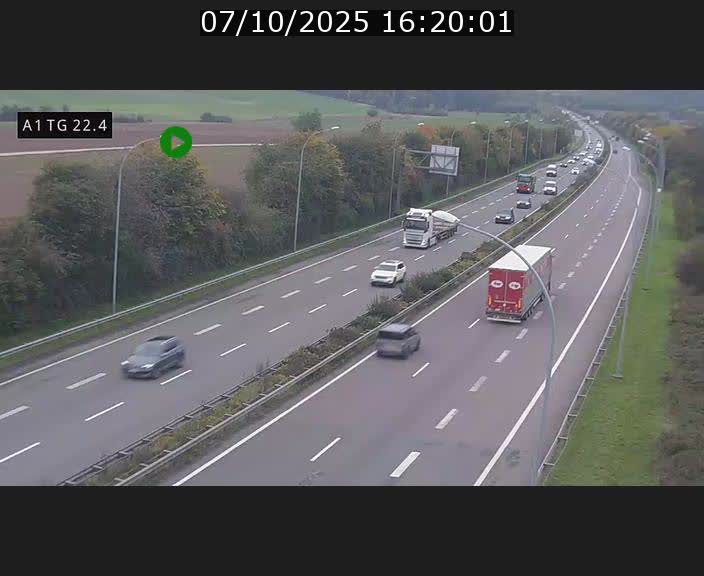 Traffic live webcam Luxembourg Flaxweiler - A1 direction Luxembourg - BK 22.4