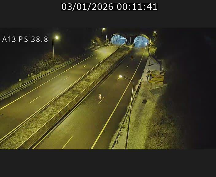 Webcam autoroute A13 à l'entrée ouest du tunnel Markusbierg à Schengen. Vue orientée vers Mondorf-les-Bains