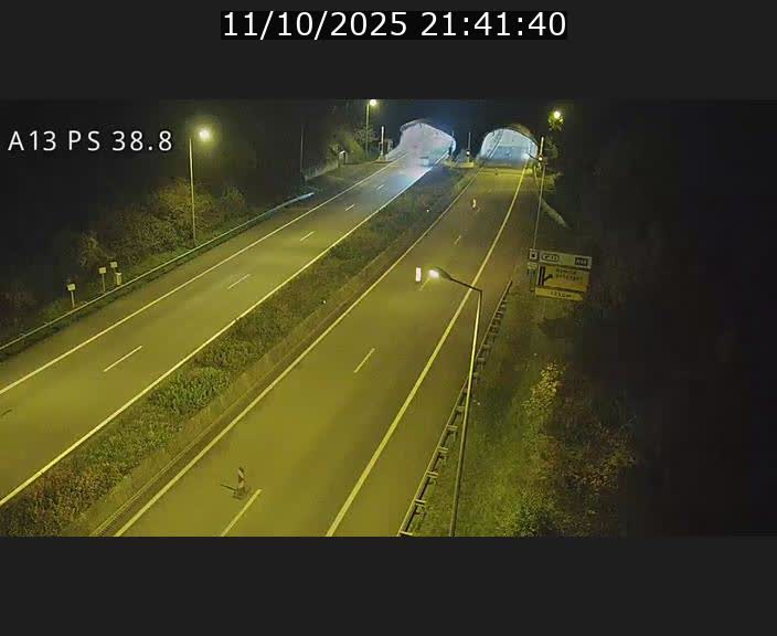 Webcam autoroute A13 à l'entrée ouest du tunnel Markusbierg à Schengen. Vue orientée vers Mondorf-les-Bains