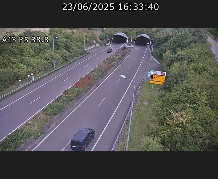 Webcam autoroute A13 à l'entrée ouest du tunnel Markusbierg à Schengen. Vue orientée vers Mondorf-les-Bains