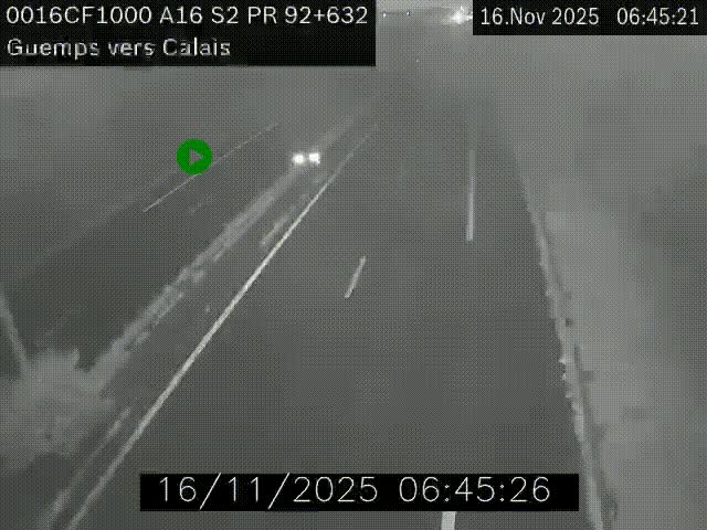 Webcam A16 juste après l'aire de repos d'Offekerque à Guemps. Vue orientée vers Calais