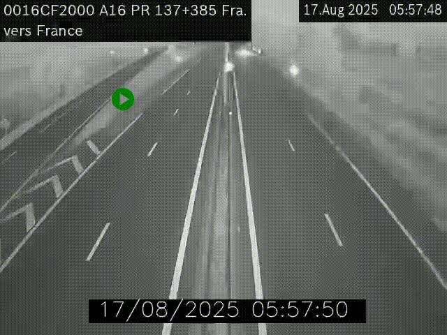 Webcam à la frontière franco-belge au niveau de Bray-Dunes/De-Panne sur l'autoroute A16. Vue orientée vers Calais