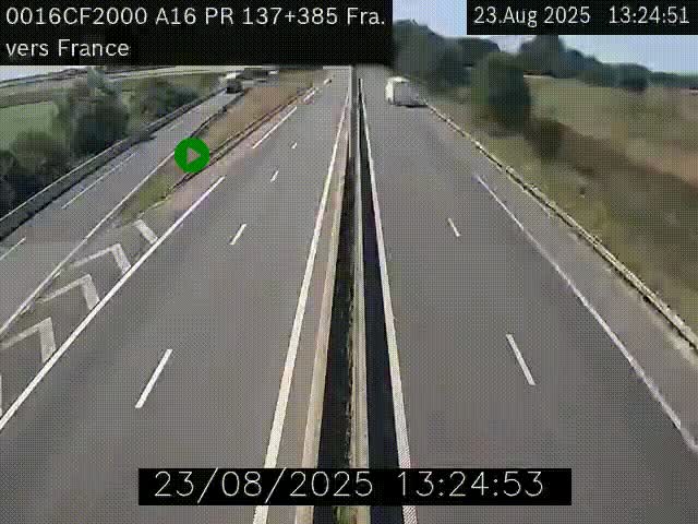 Webcam à la frontière franco-belge au niveau de Bray-Dunes/De-Panne sur l'autoroute A16. Vue orientée vers Calais