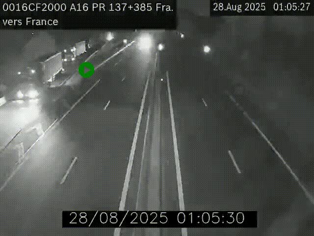 Webcam à la frontière franco-belge au niveau de Bray-Dunes/De-Panne sur l'autoroute A16. Vue orientée vers Calais